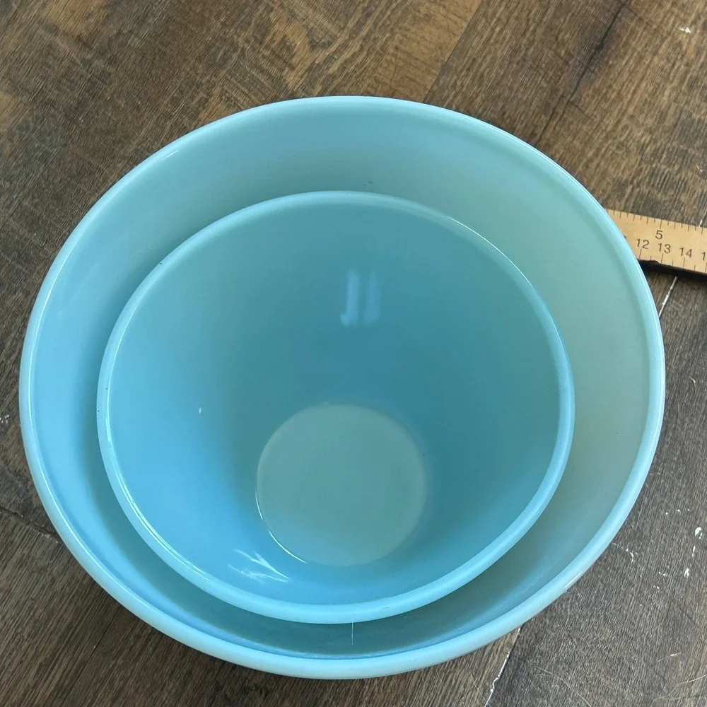 Fire King Blue Delphite Nesting Mixing Bowls Vintage Milk Glass Set of 2 USA